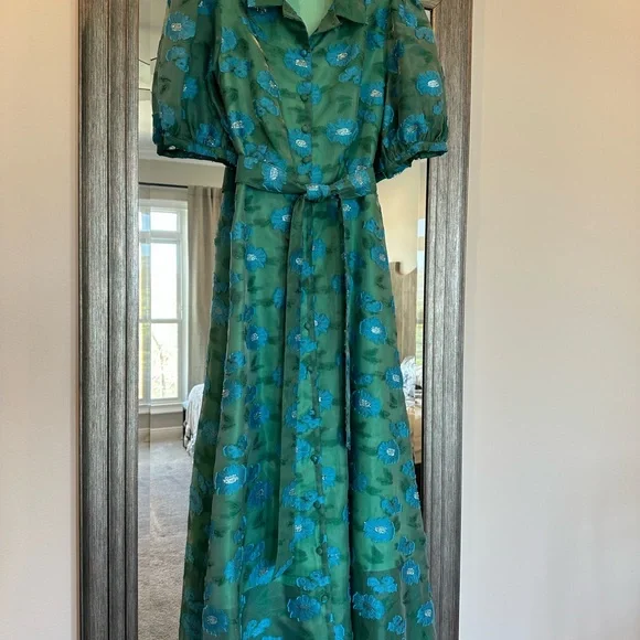 Charlotte Green Floral Print Short Sleeve V-Neck Fit and Flare Dress - Picture 3 of 5